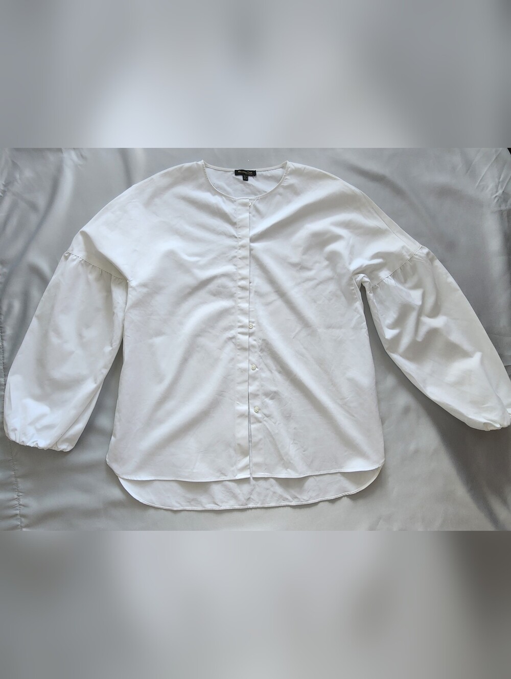 Massimo Dutti White Balloon Sleeve Blouse Cotton Button-Front Shirt Size 6